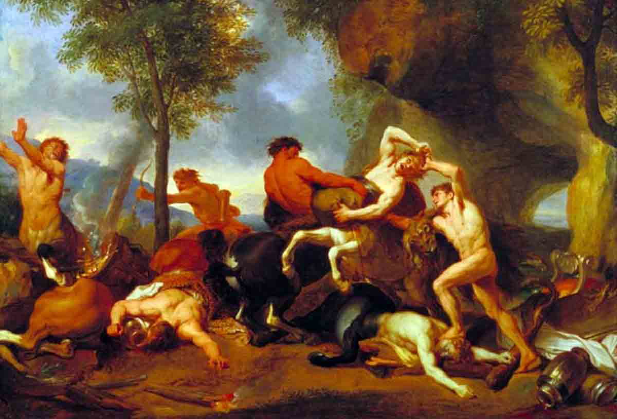brun hercules slaying centaurs painting