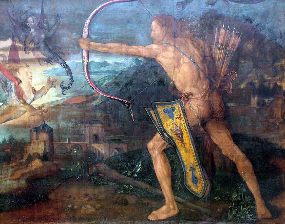 dürer hercules killing stymphalian painting