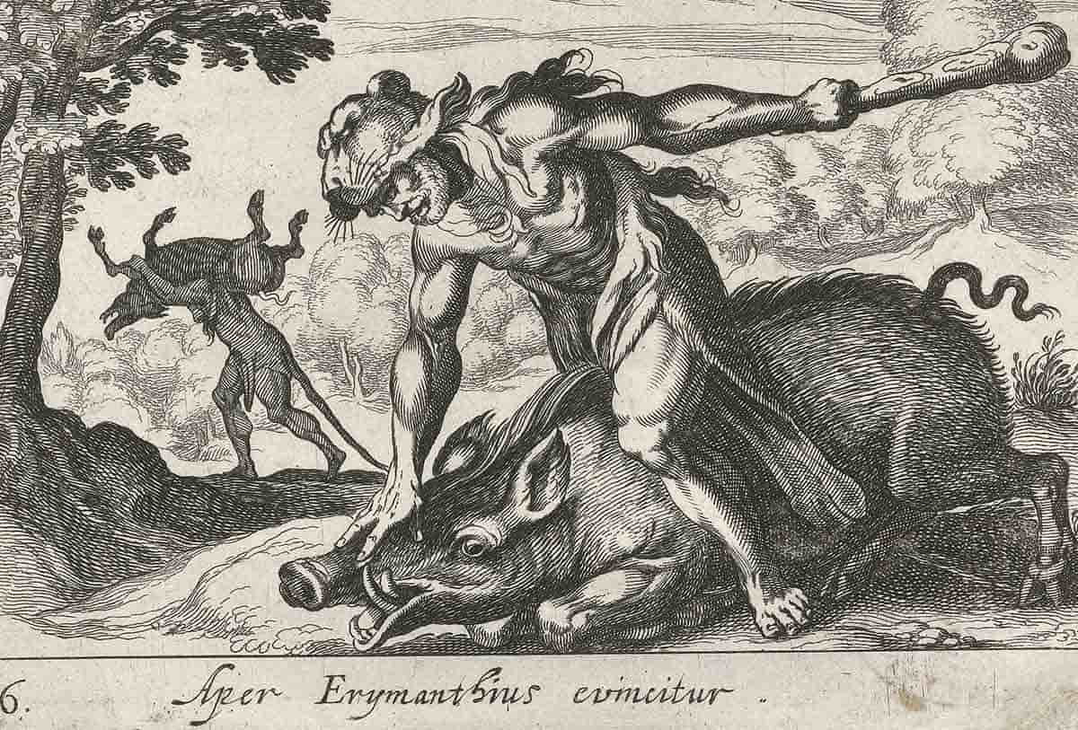 frisius hercules erymanthian boar etching