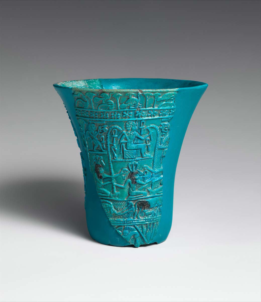reconstructed faience lotiform chalice