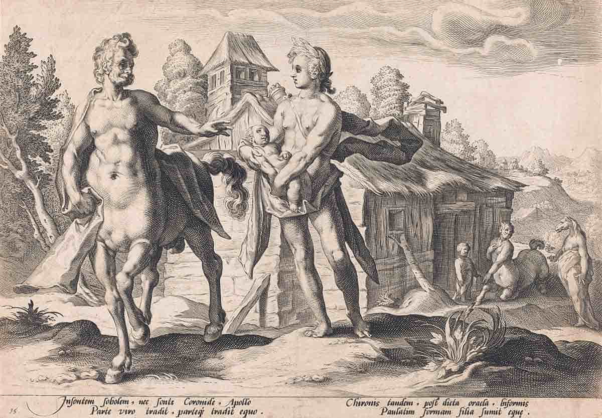 apollo entrusting chiron asclepius engraving