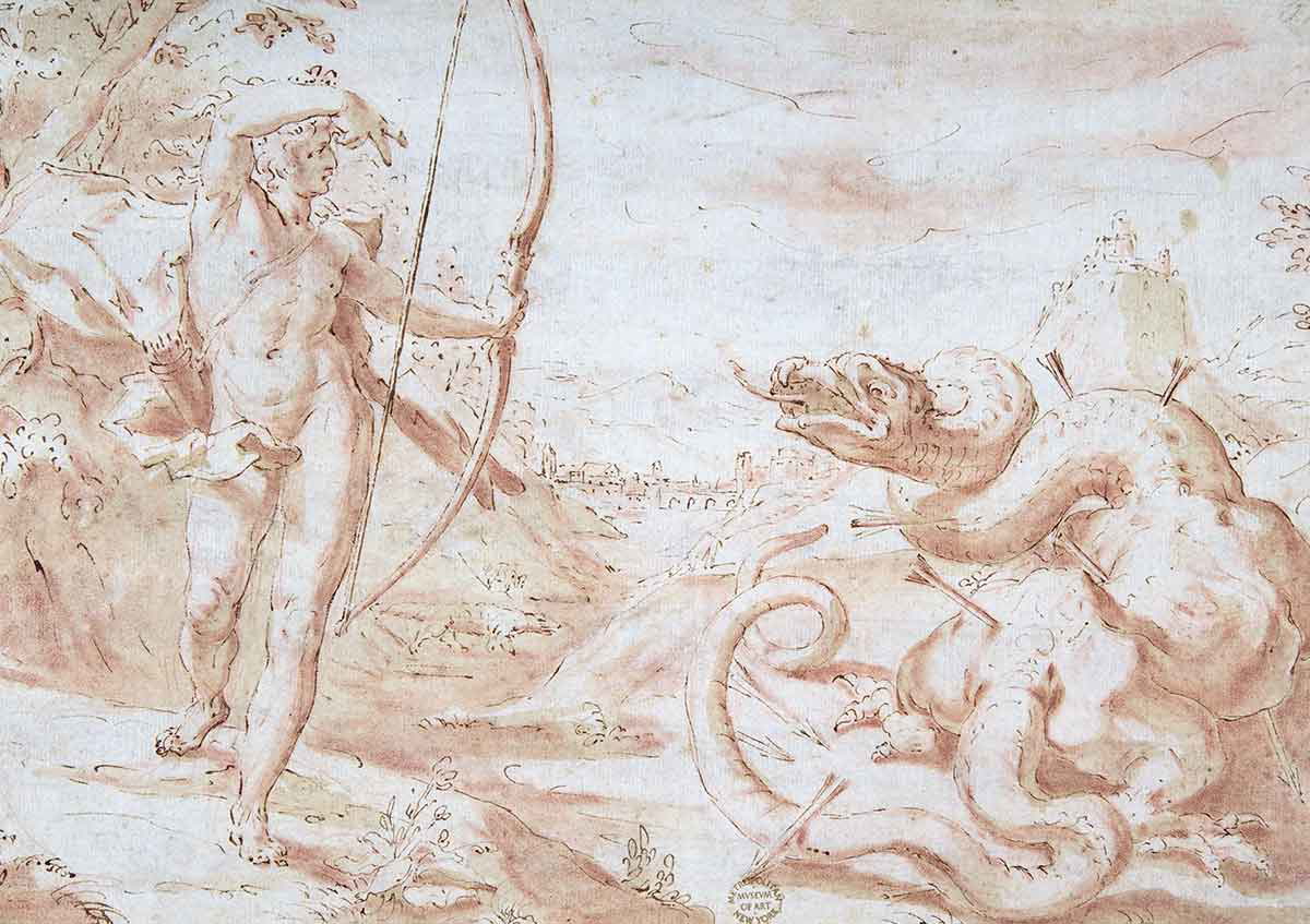 apollo slaying python drawing