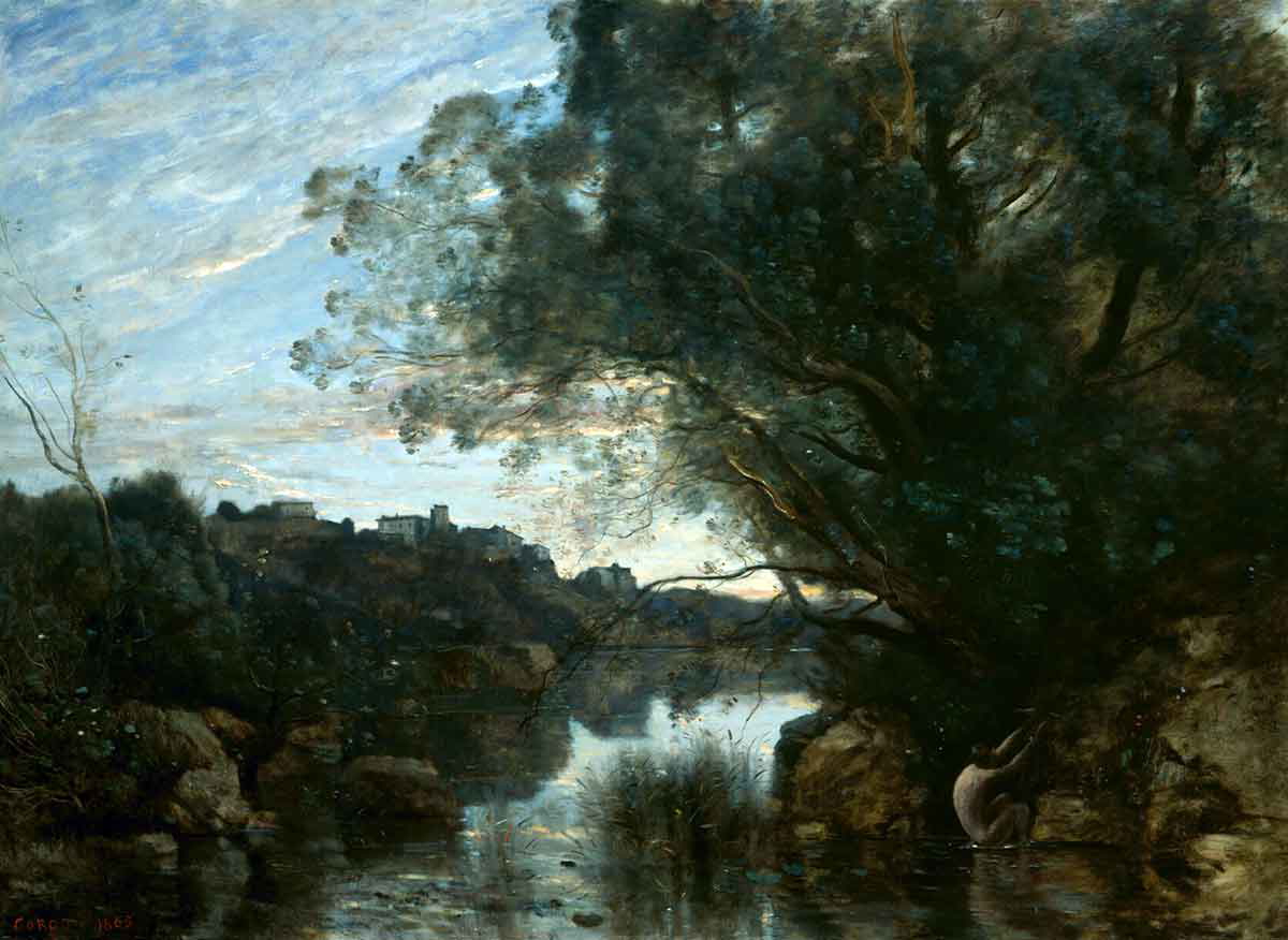 corot souvenir environs lake nemi painting