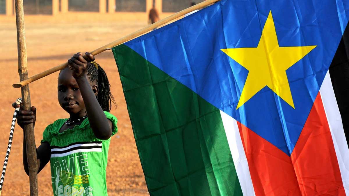 girl with south sudan flag