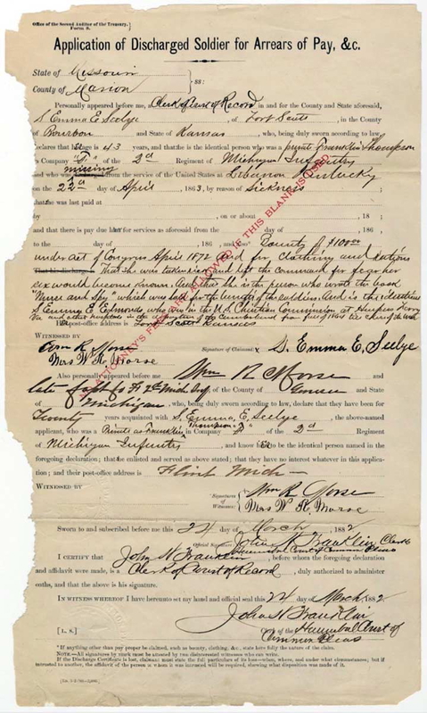 sara emma edmonds pension application 