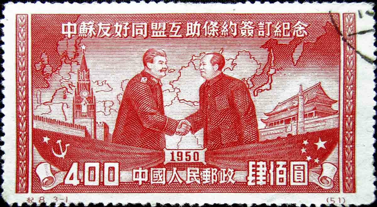 Stalin and Mao Chinese stamp 1950