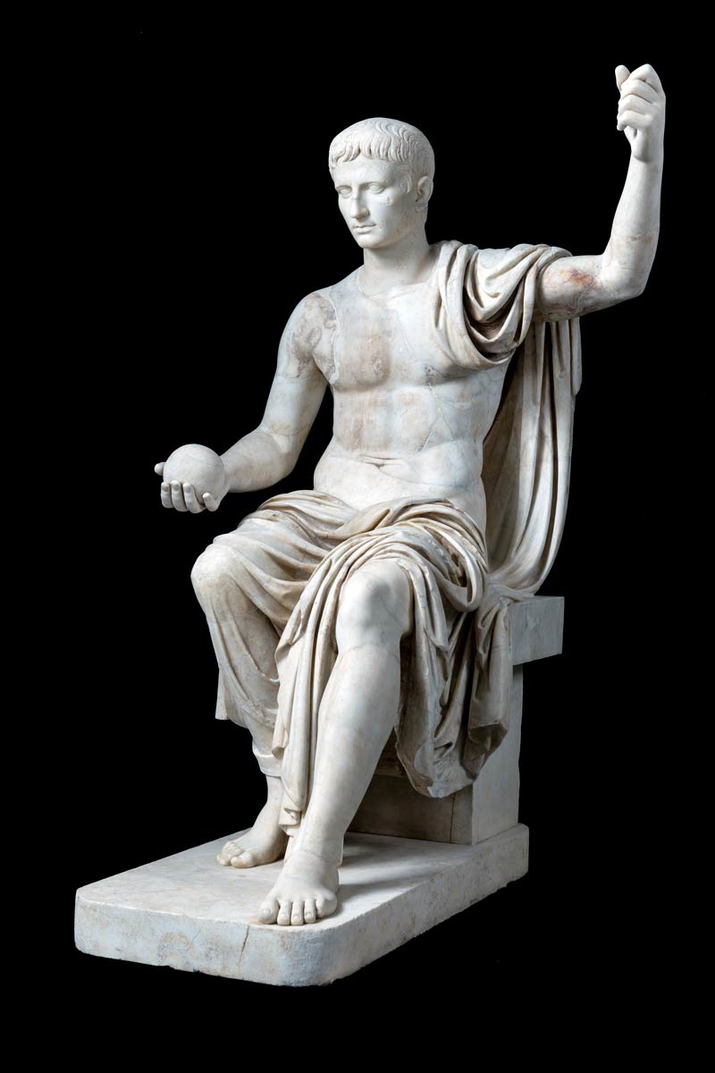 Statue of an Emperor on a Throne with a Portrait of Augustus, 1st century CE. Roman, Imperial Period. Torlonia Collection. © Torlonia Foundation. Photo by Lorenzo De Masi.