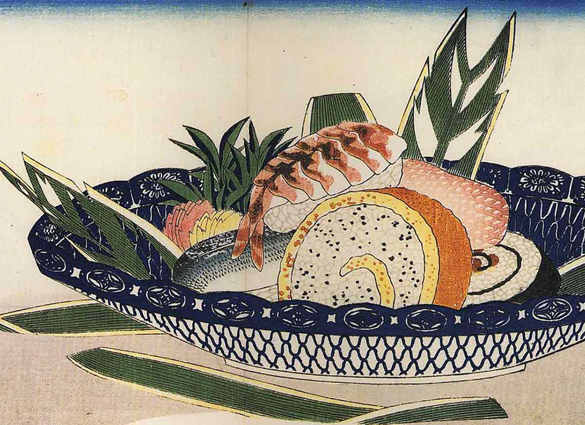 bowl of sushi ukiyo utagawa hiroshige 1830s