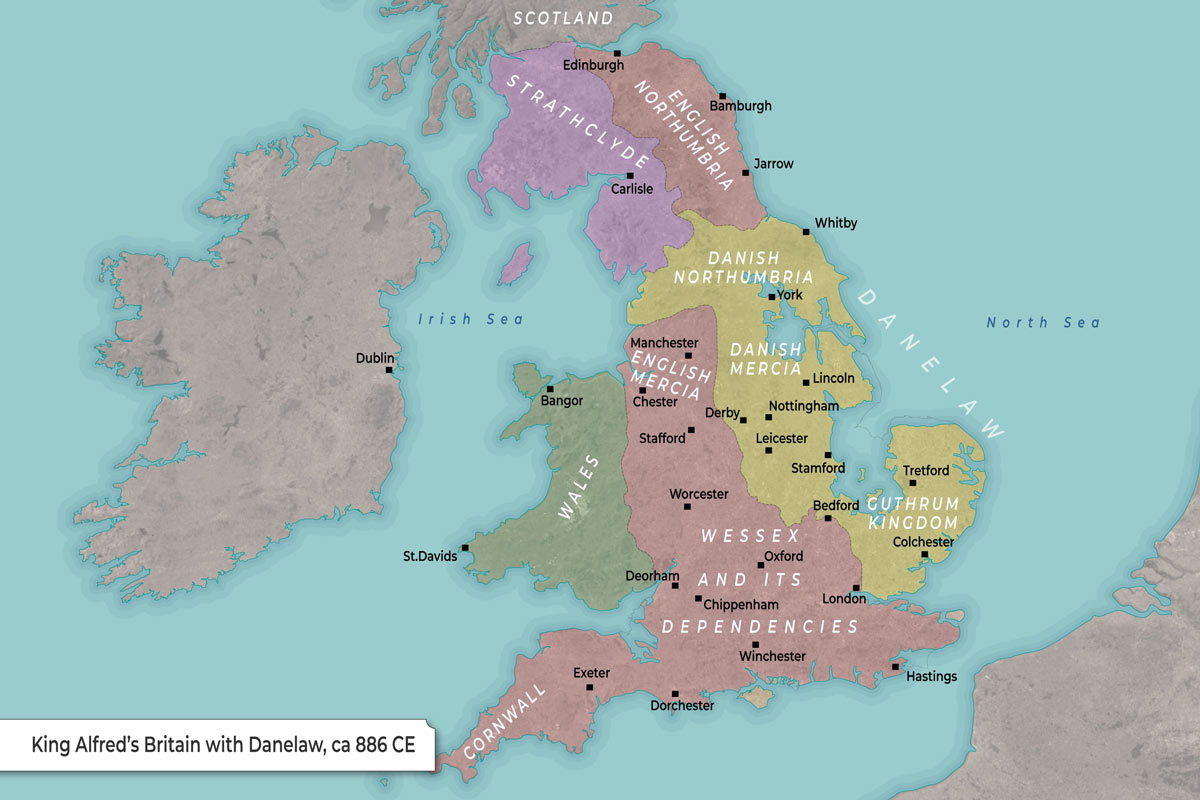 Map: Danelaw at the time of King Alfred in 886. Source: TheCollector