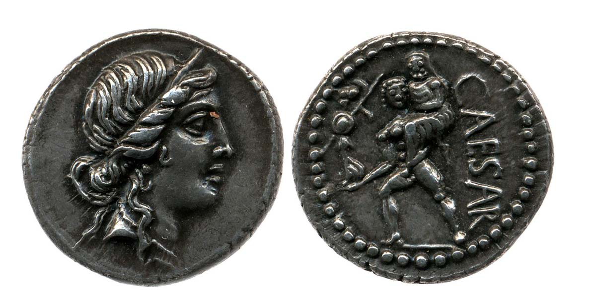 denarius julius caesar goddess venus obverse