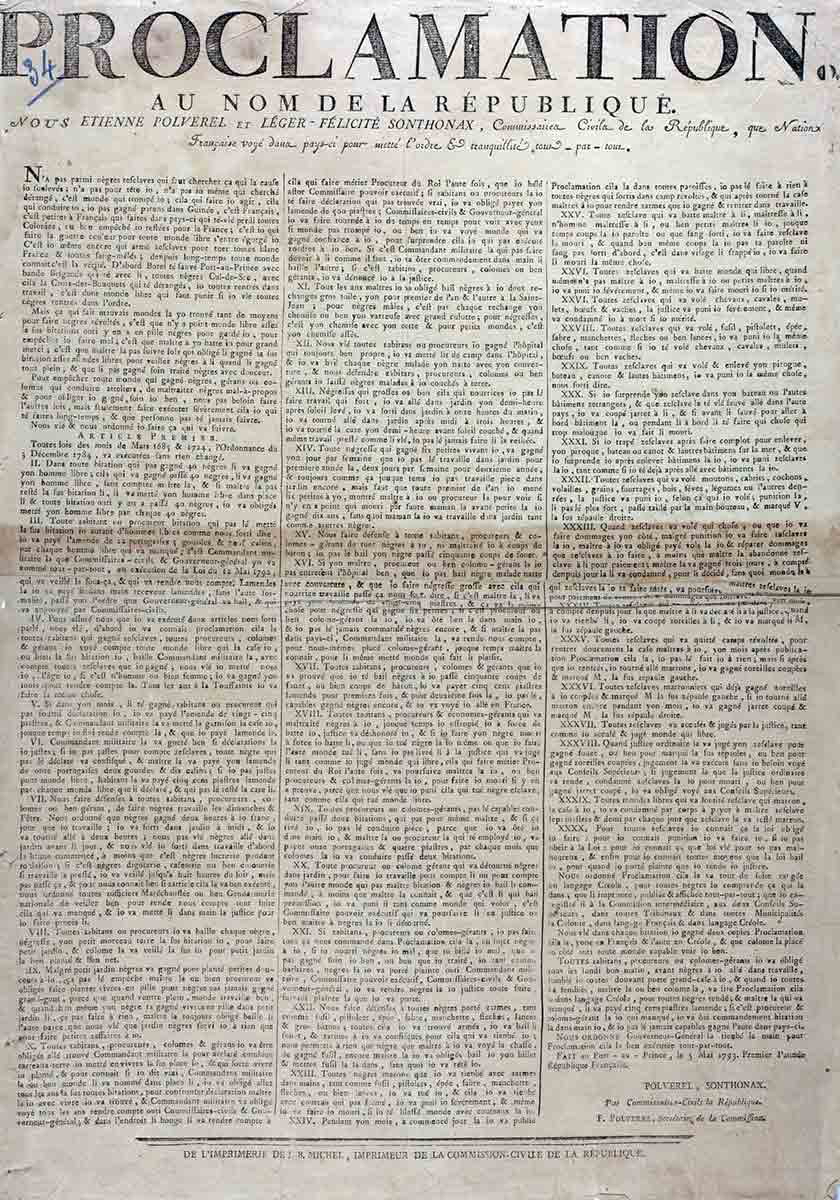 haiti slavery abolished proclamation sonthonax polverel