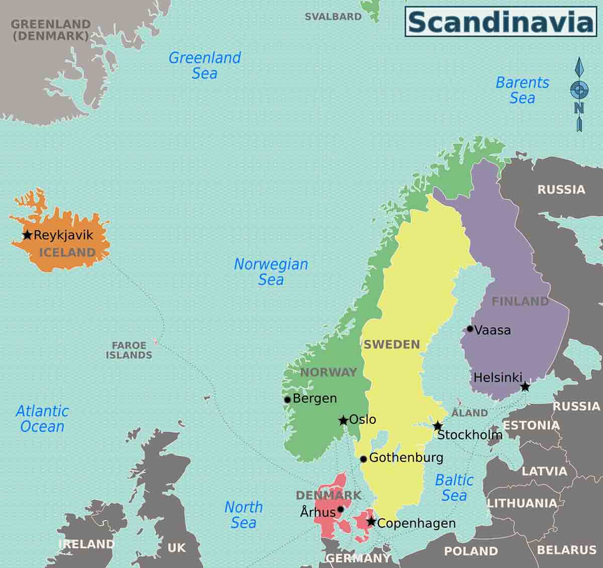 map scandinavia countries capitals