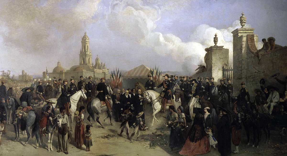 oil painting french expedition enters mexico