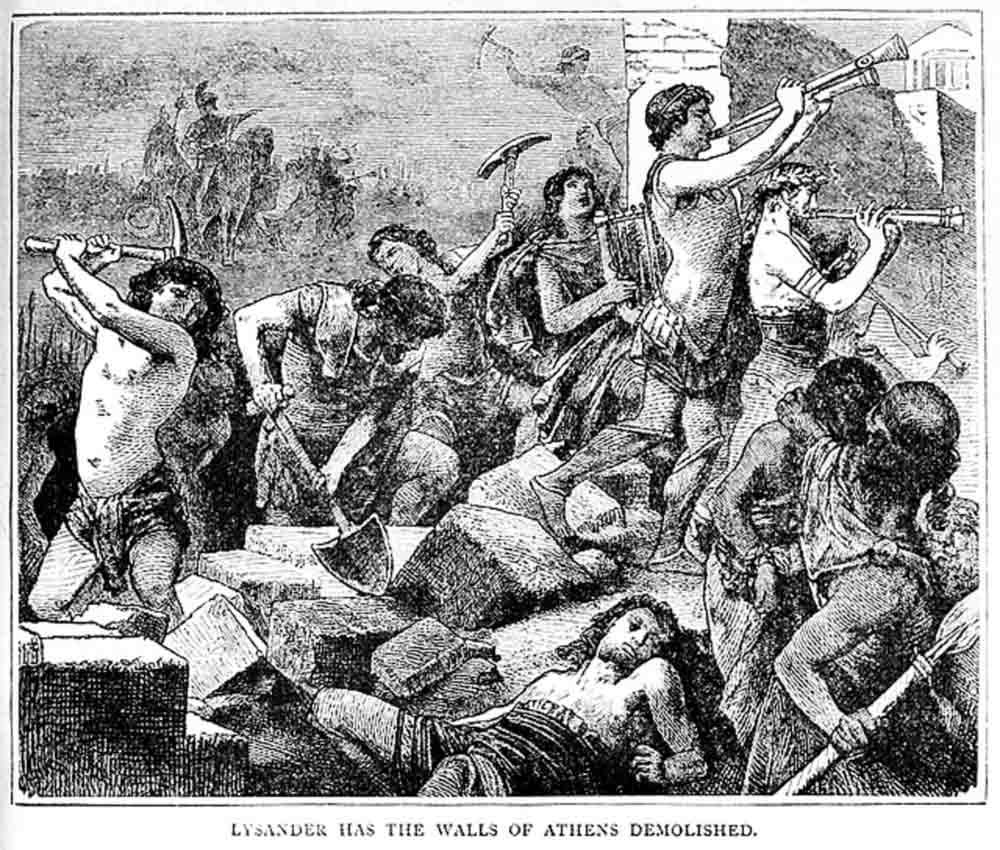 Lysander has the walls of Athens demolished