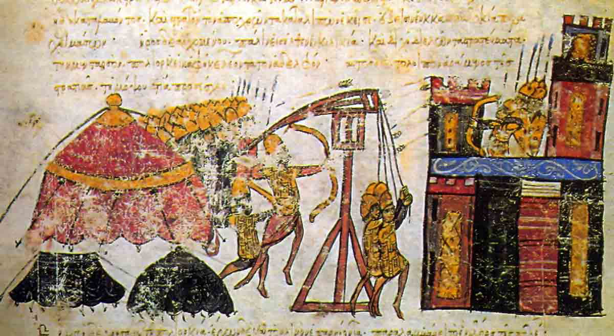 byzantines siege arab city skylitzes manuscript 13th century