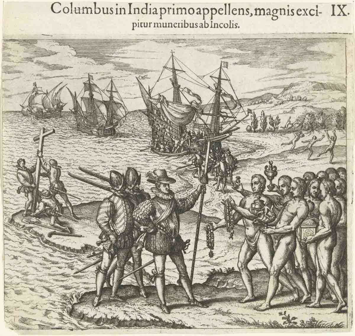 christopher columbus arriving americas debry