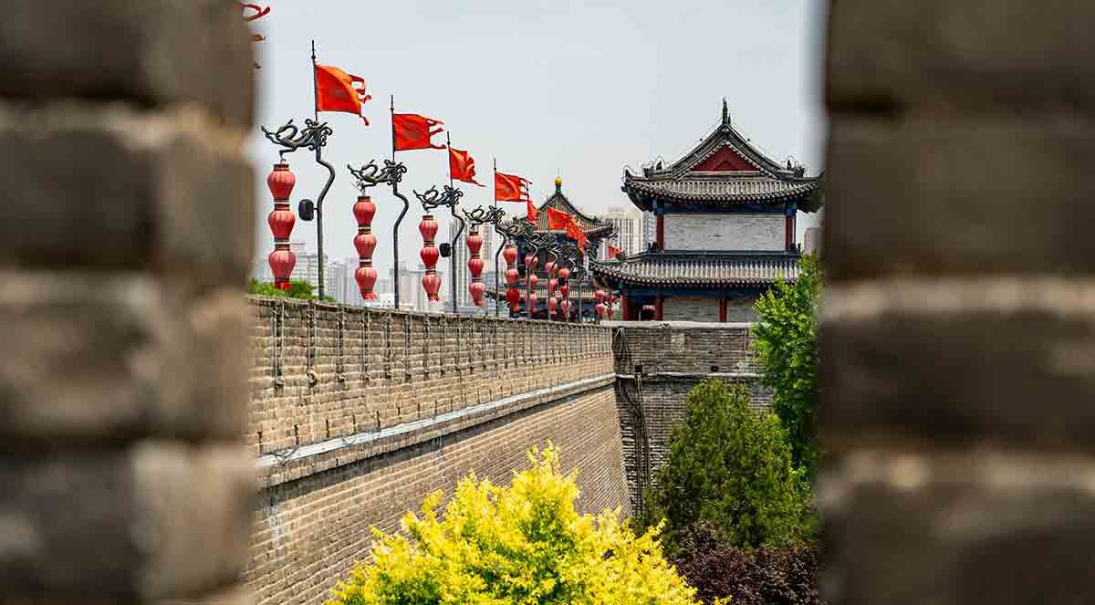 city wall flags xian