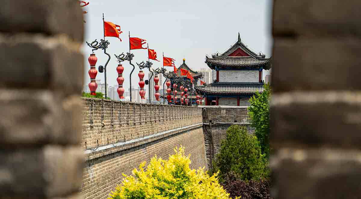 city wall flags xian