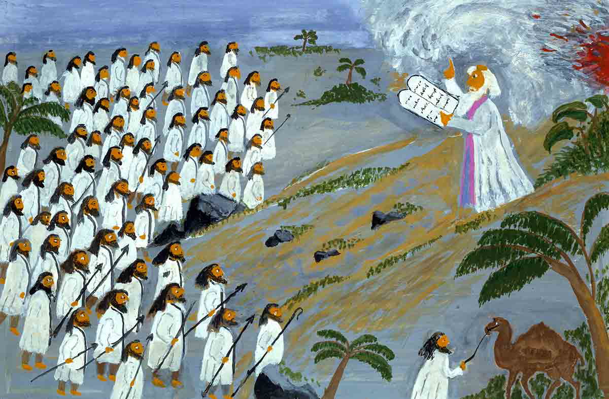 courlander moses delivering his ten commandments painting