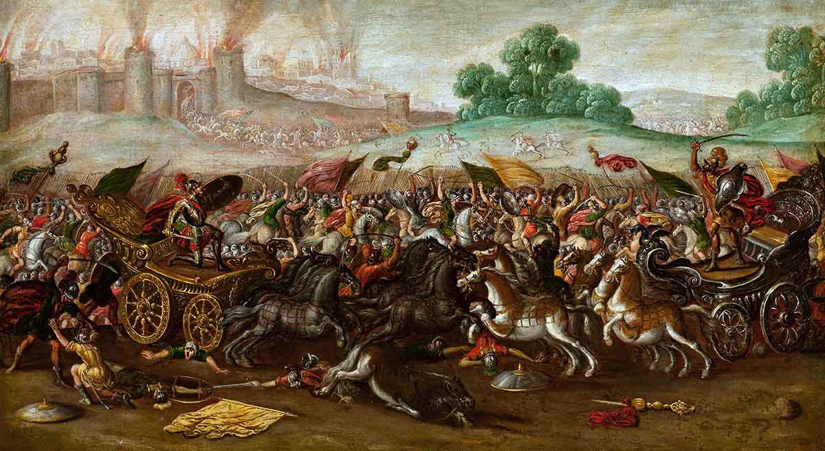 de la corte the burning of jerusalem by nebuchadnezzars army painting