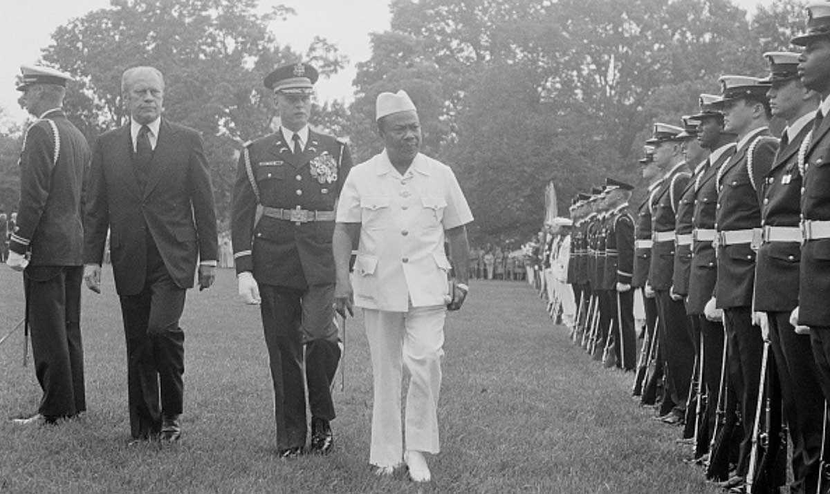 ford inspects troops with william tolbert