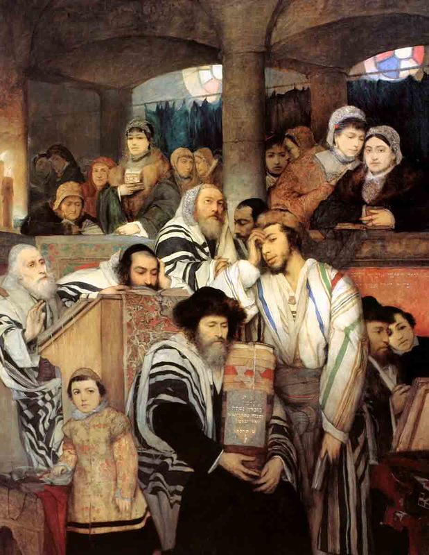 gottlieb jews praying in the synagogue on yom kippur painting