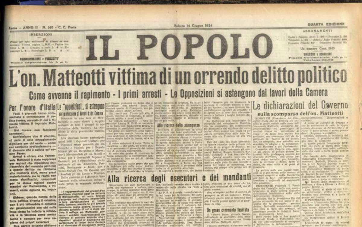 il popolo matteotti murder june 14 1924
