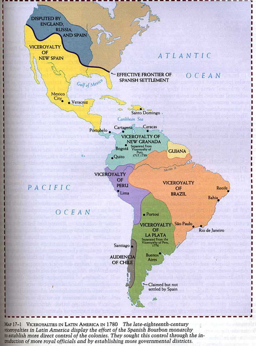 map viceroyalties latin america