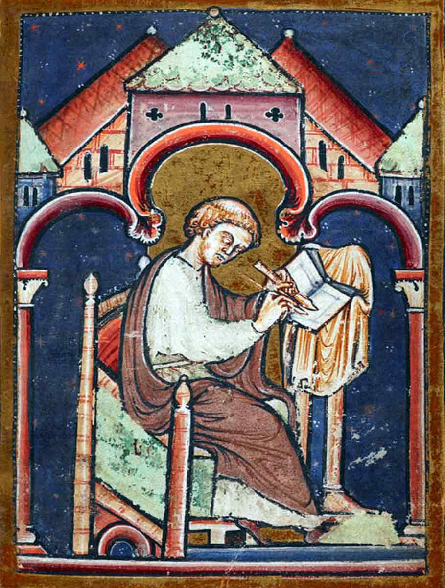 medieval scribe at work