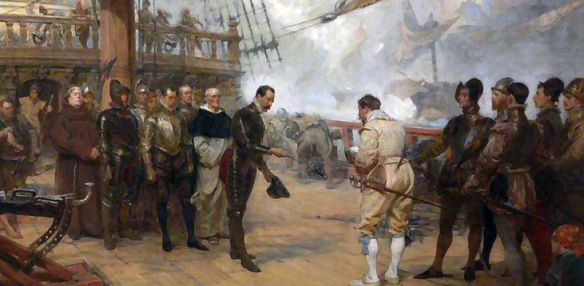valdes surrenders to drake spanish armada