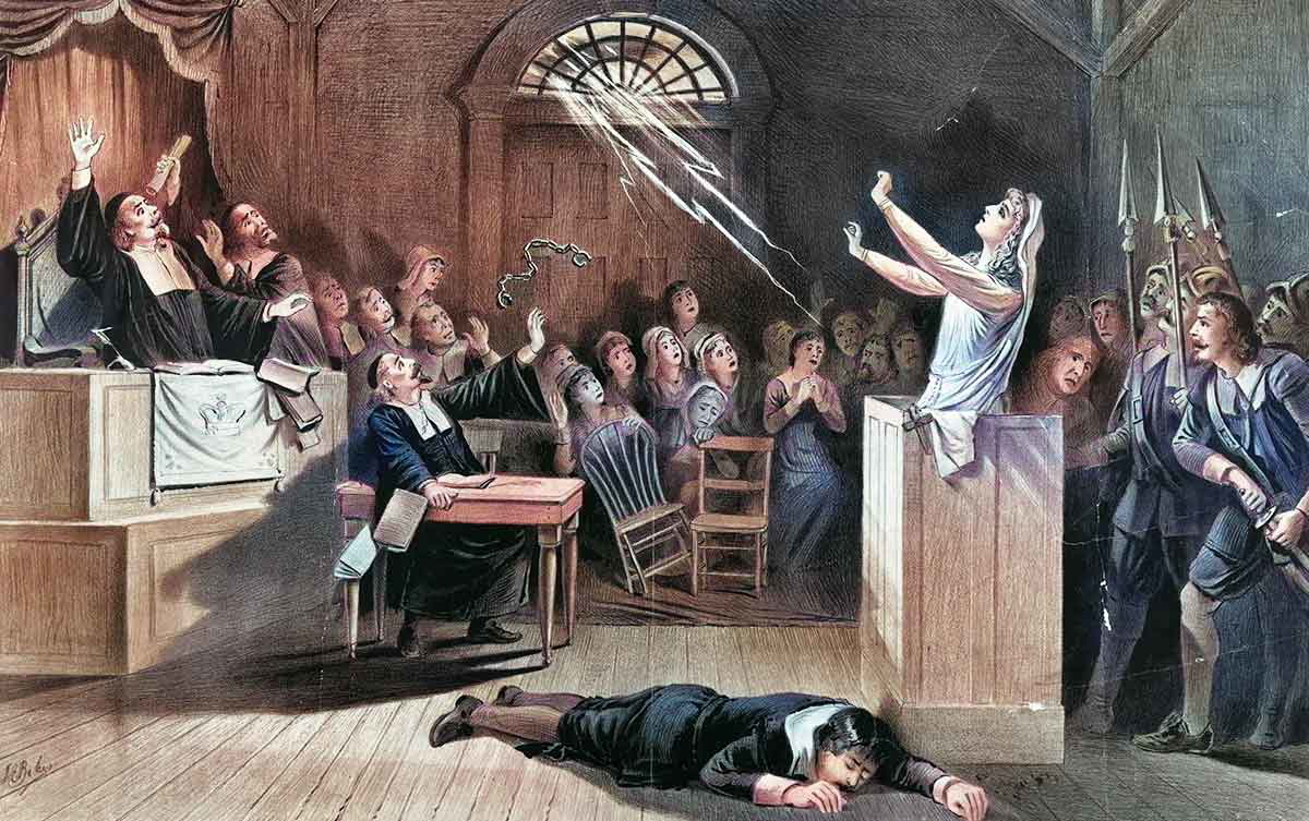 Lithograph representing a witch on trial