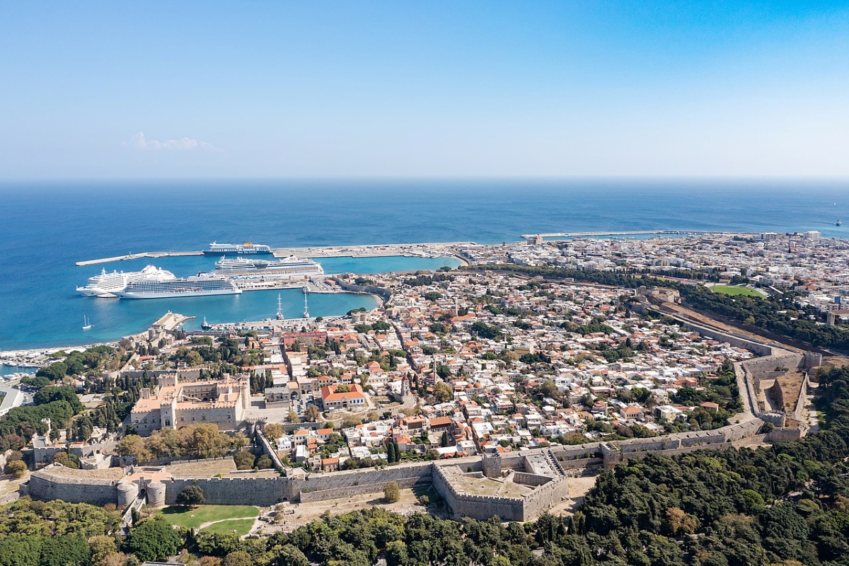 aerial view rhodes old town greece