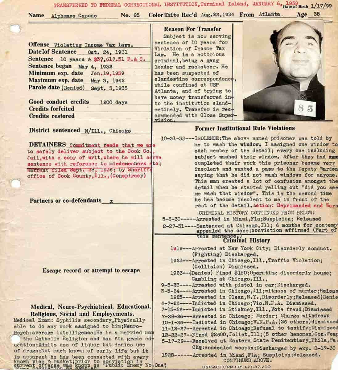 al capone alcatraz file