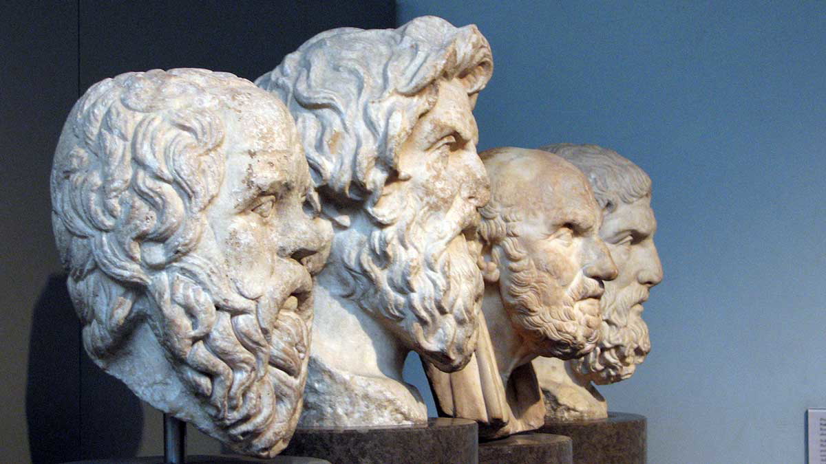 four greek philosopher busts