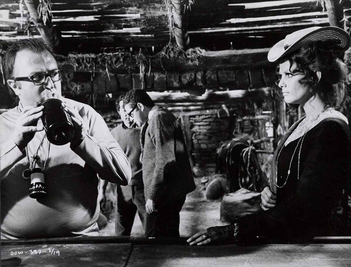 sergio leone and claudia cardinale on set