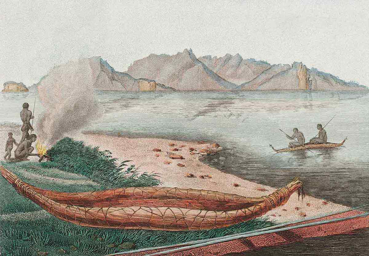 tasmania australia canoe engraving