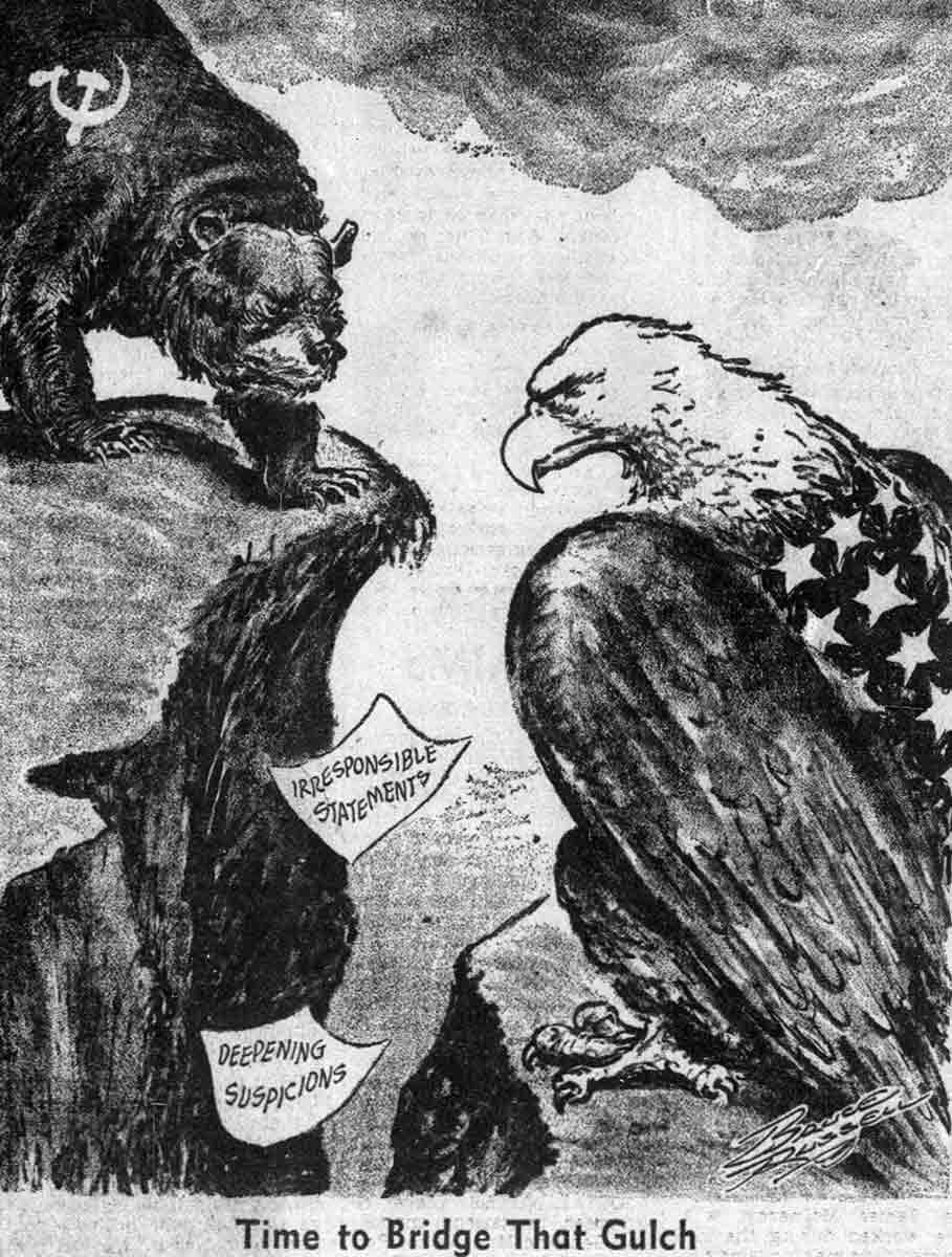 time to bridge that gulch editorial cartoon 1946