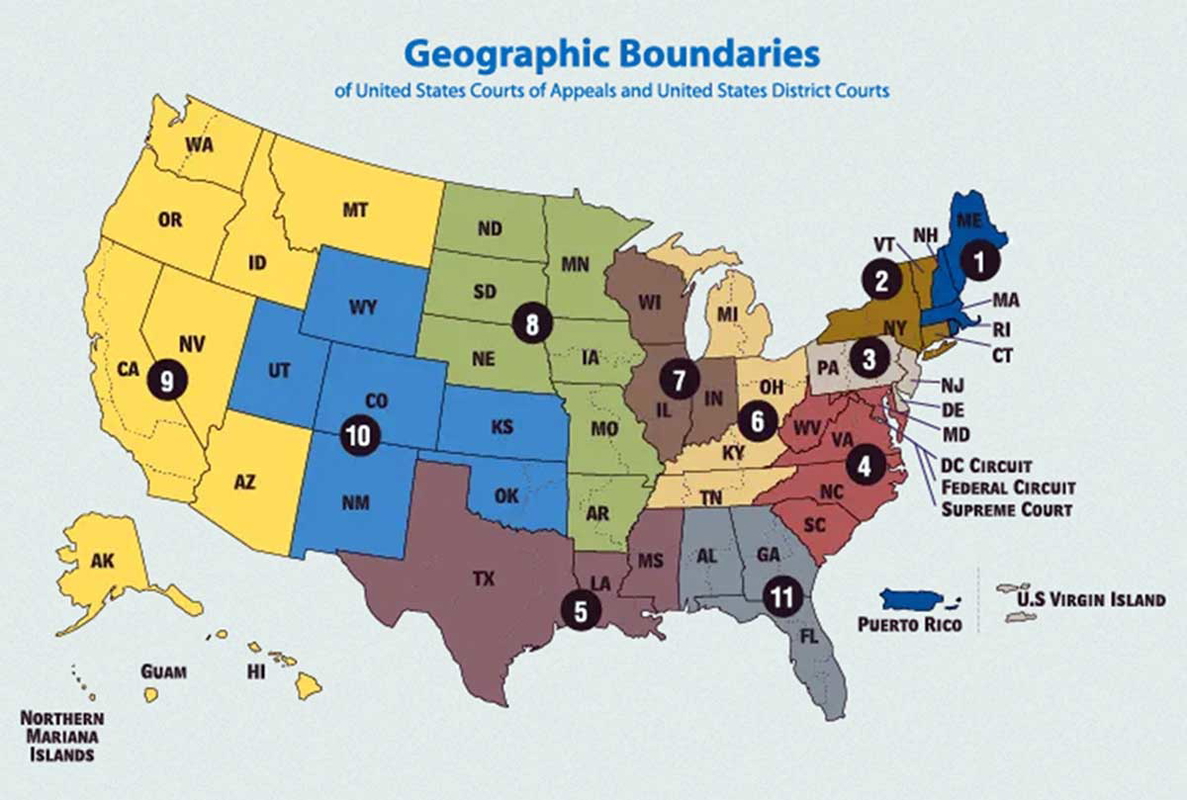 us federal district courts map