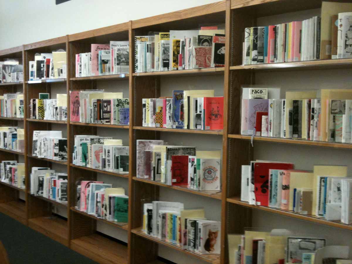 zine collection shelf