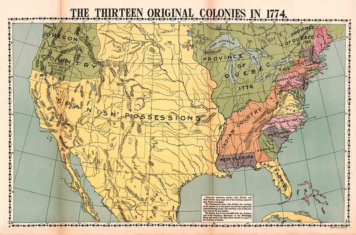 13 colonies map