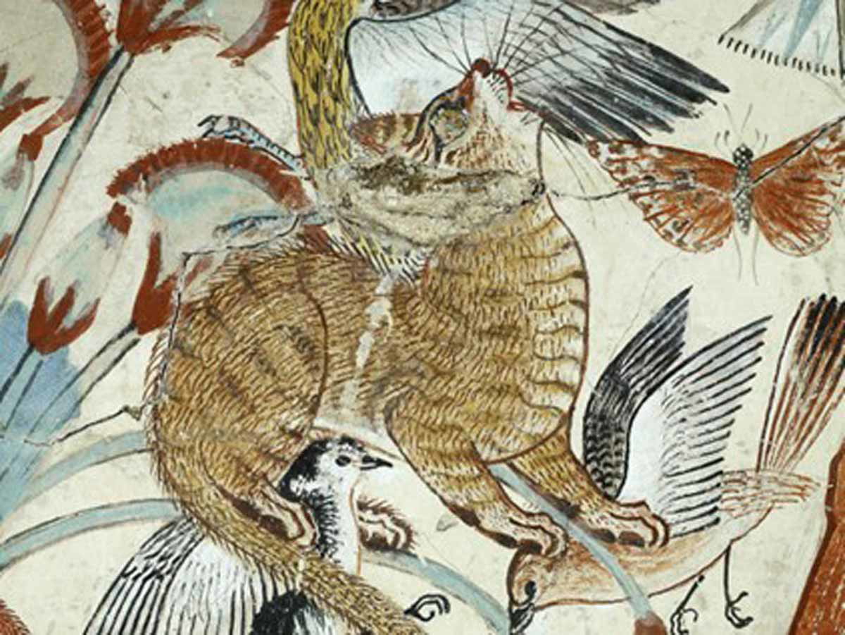 Fresco Cat eating birds Nebamun