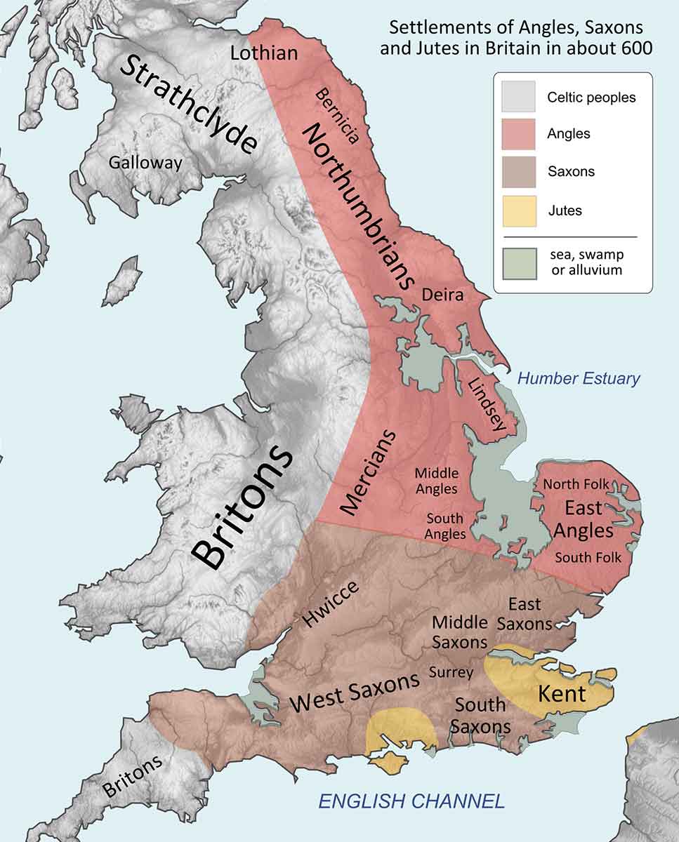 anglo saxons and britons map 600