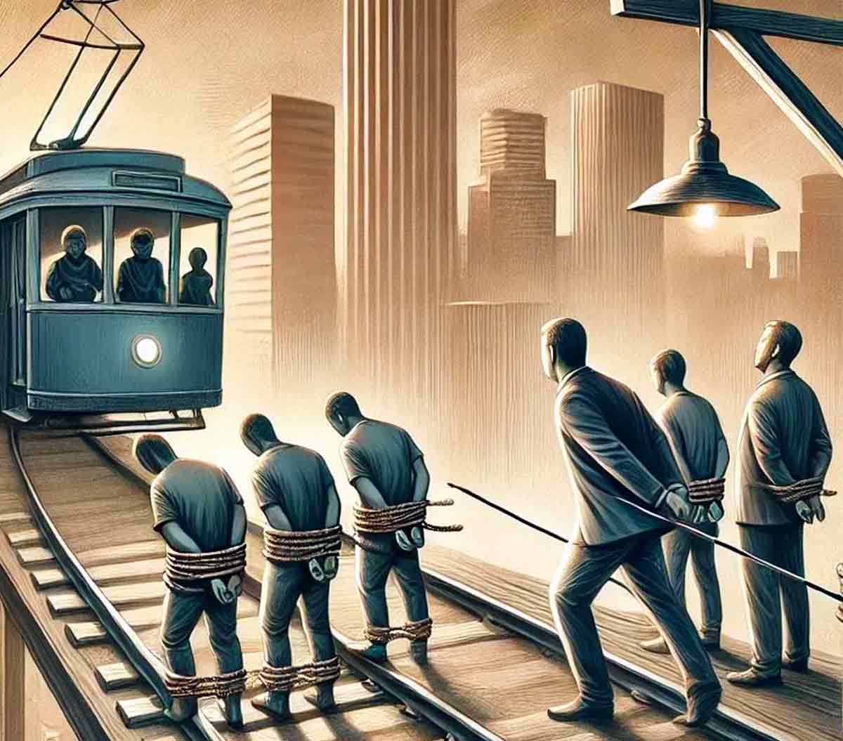 author unknown trolley problem illustration