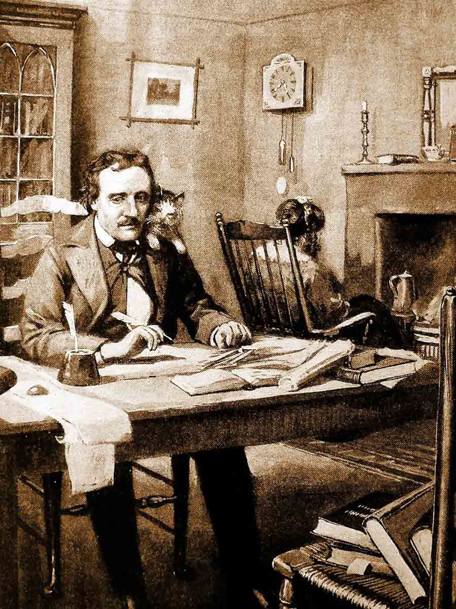 edgar allan poe at his deskjpg