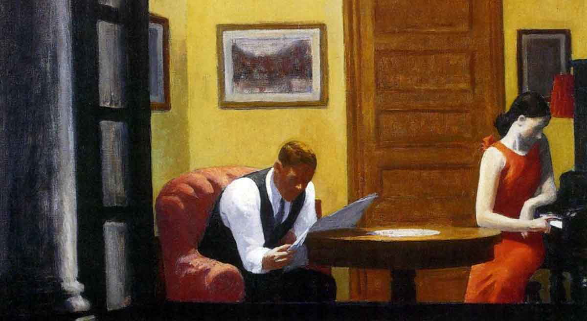 edward hopper room in new york painting