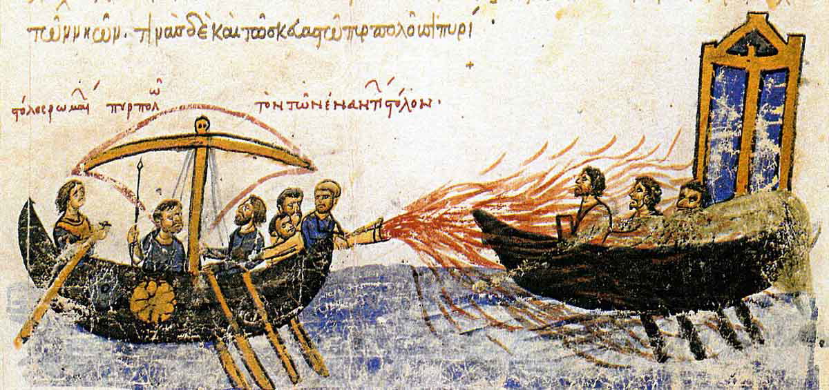 greekfire ships skylitzes manuscript 13th century