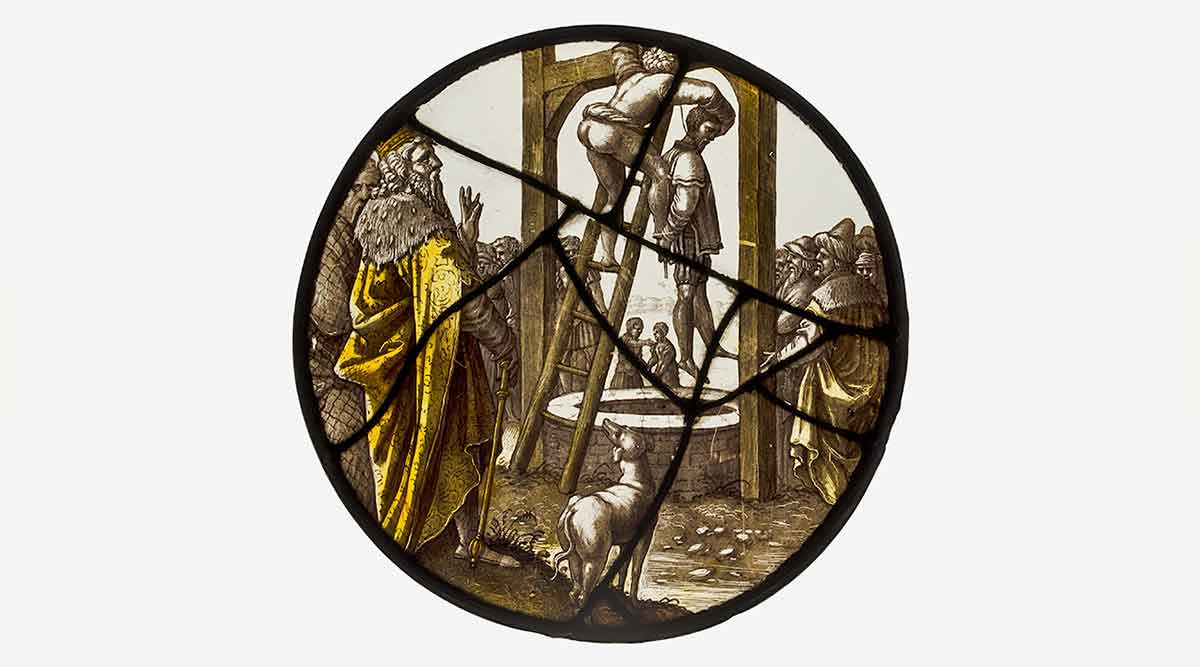 hanging of haman stained glass