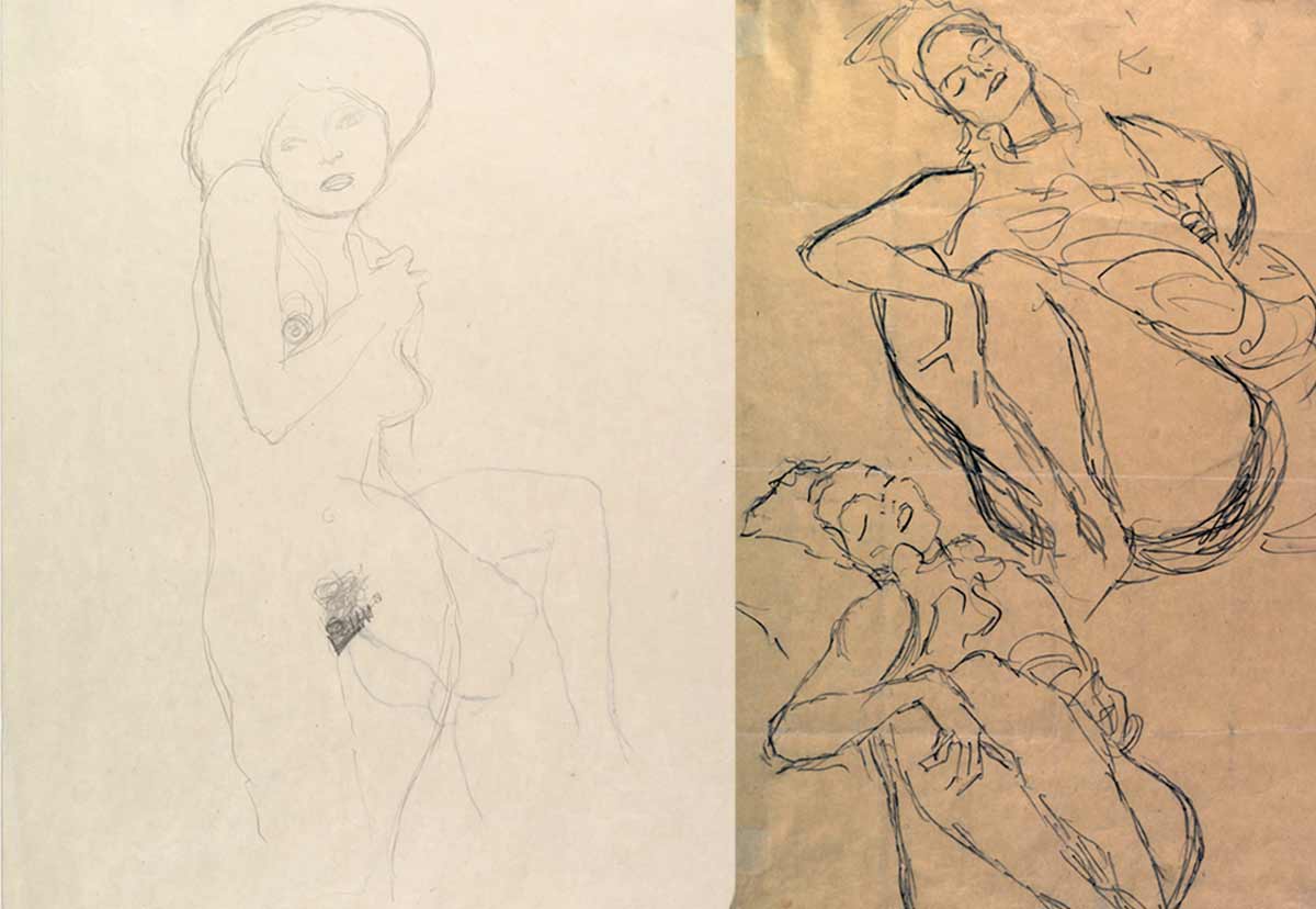 klimt standing nude drawing