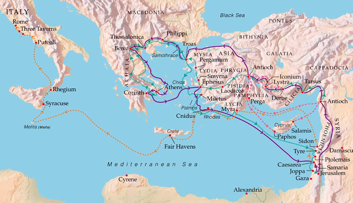 map bible missions paul