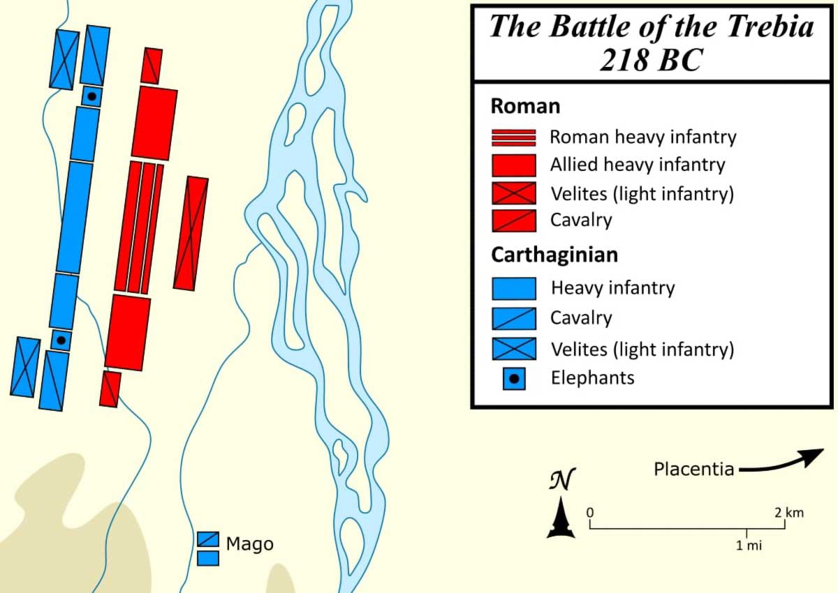 map of battle deployment at trebbia
